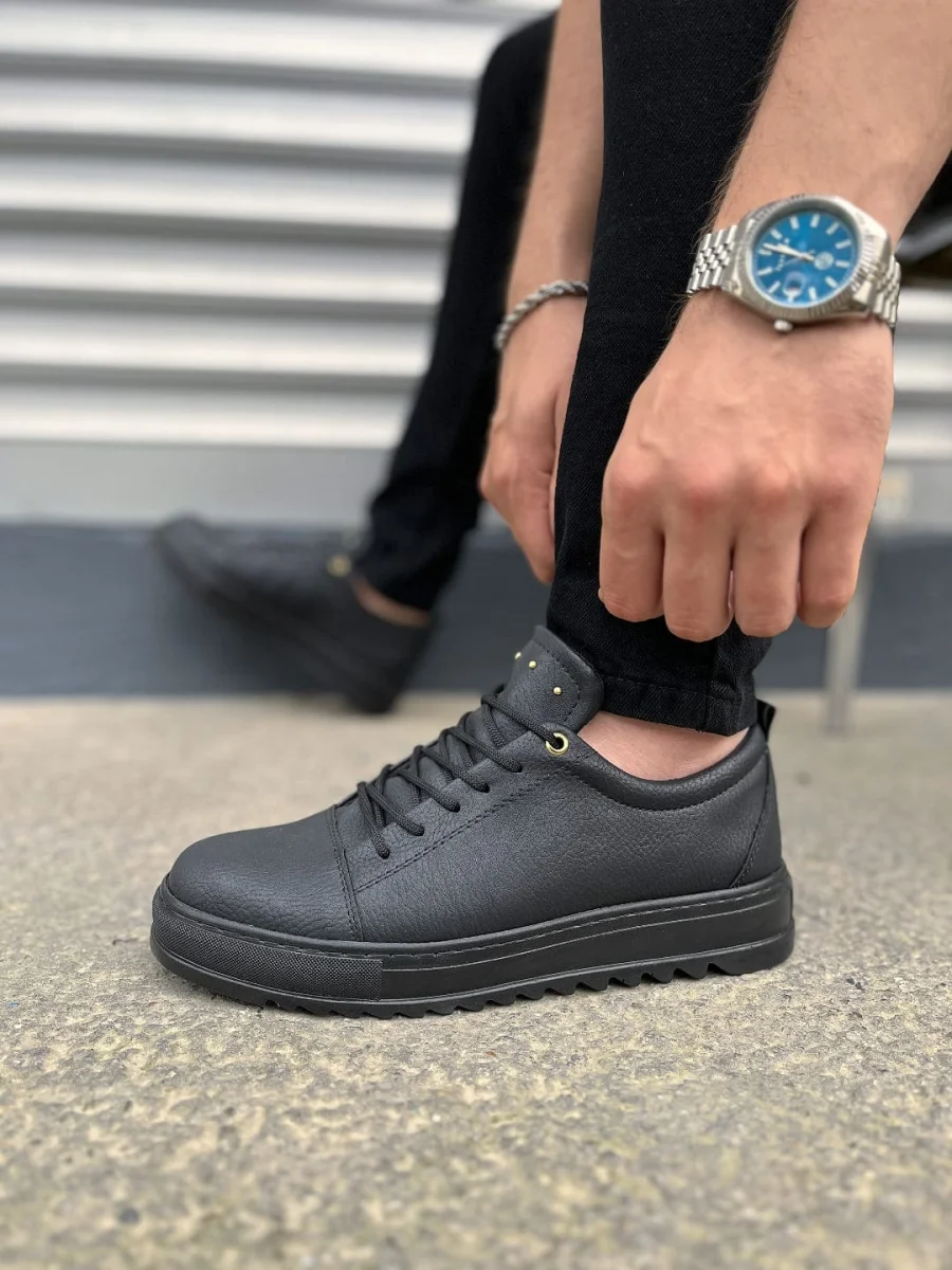JY152 Cool Bağcıklı Cilt Erkek Günlük Spor Klasik Ayakkabı CST - Siyah