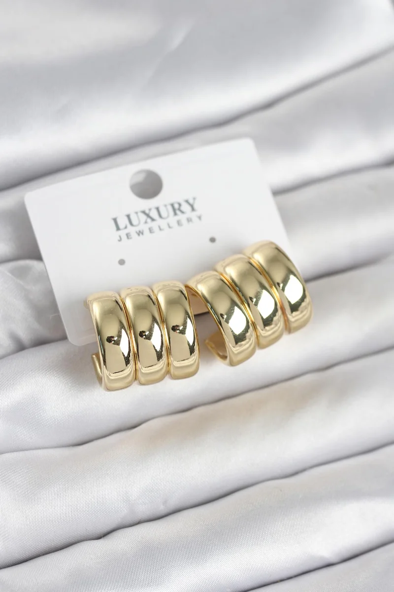 Pirinç Gold Renk Üçlü Görünüm Kadın Küpe