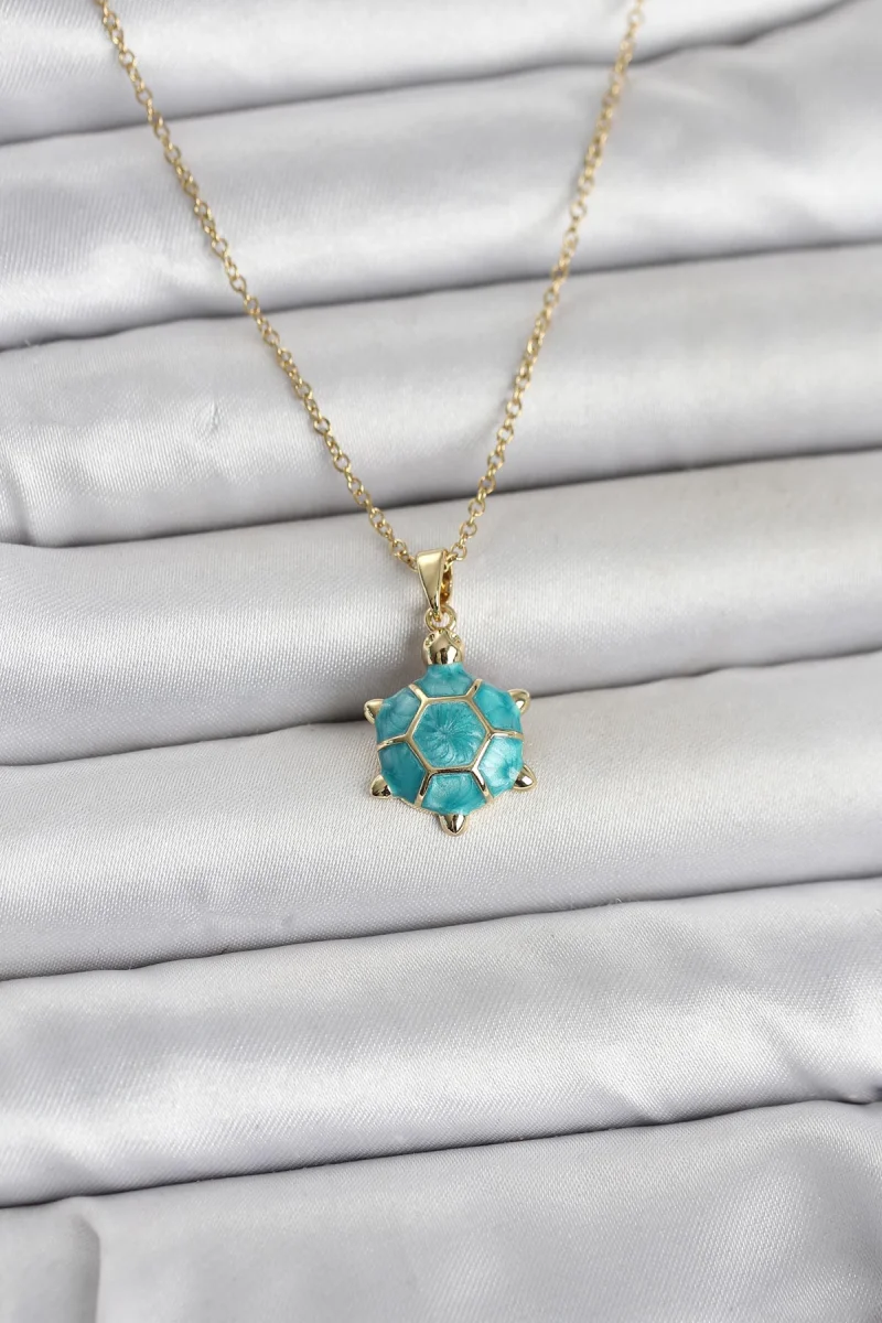 316L Çelik Zincir Gold Renk Kaplumbağa Model Kadın Kolye