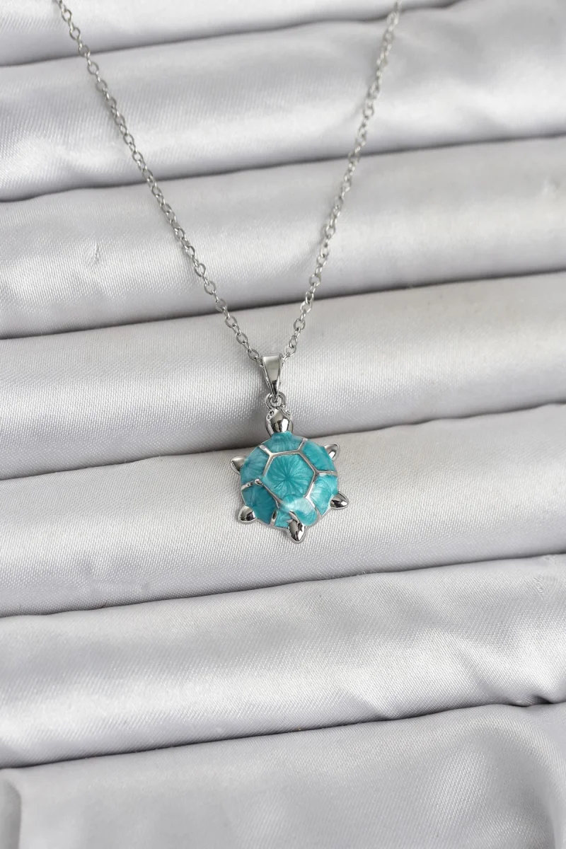 316L Çelik Zincir Gümüş Renk Kaplumbağa Model Kadın Kolye