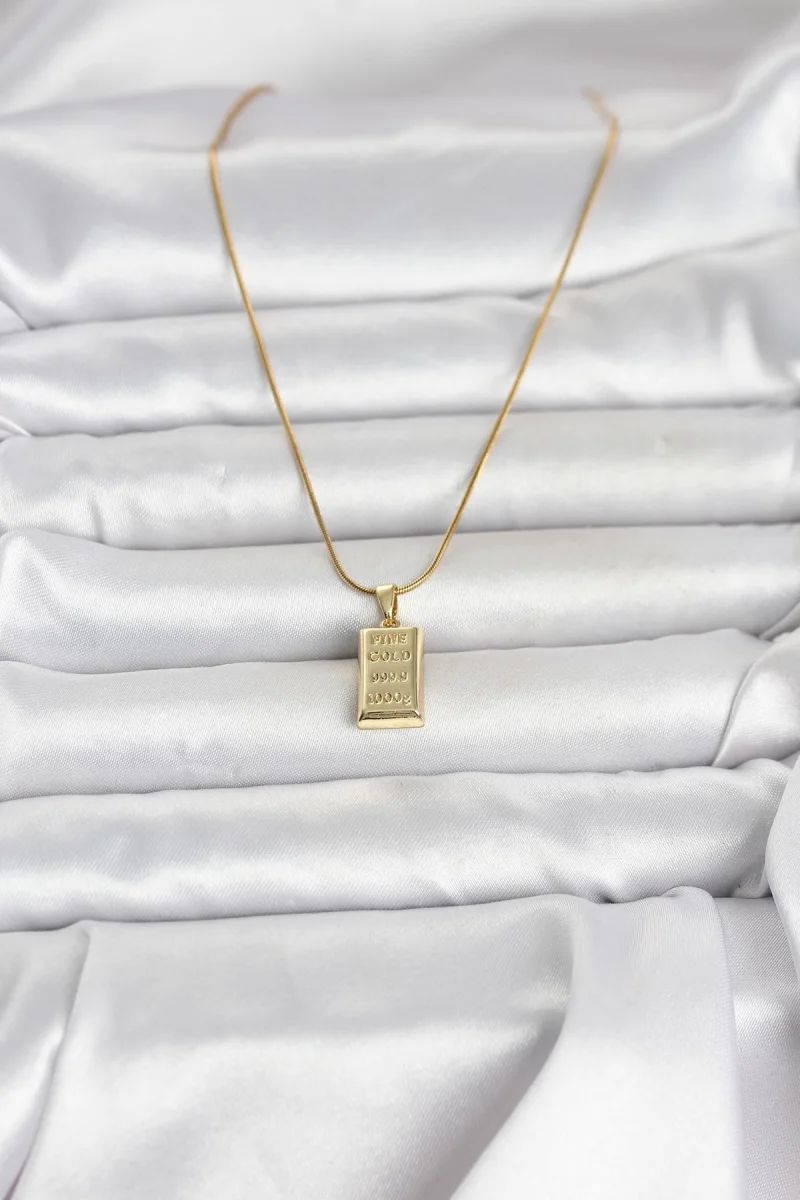 316L Çelik Zincir Gold Renk Külçe Altın Model Kadın Kolye