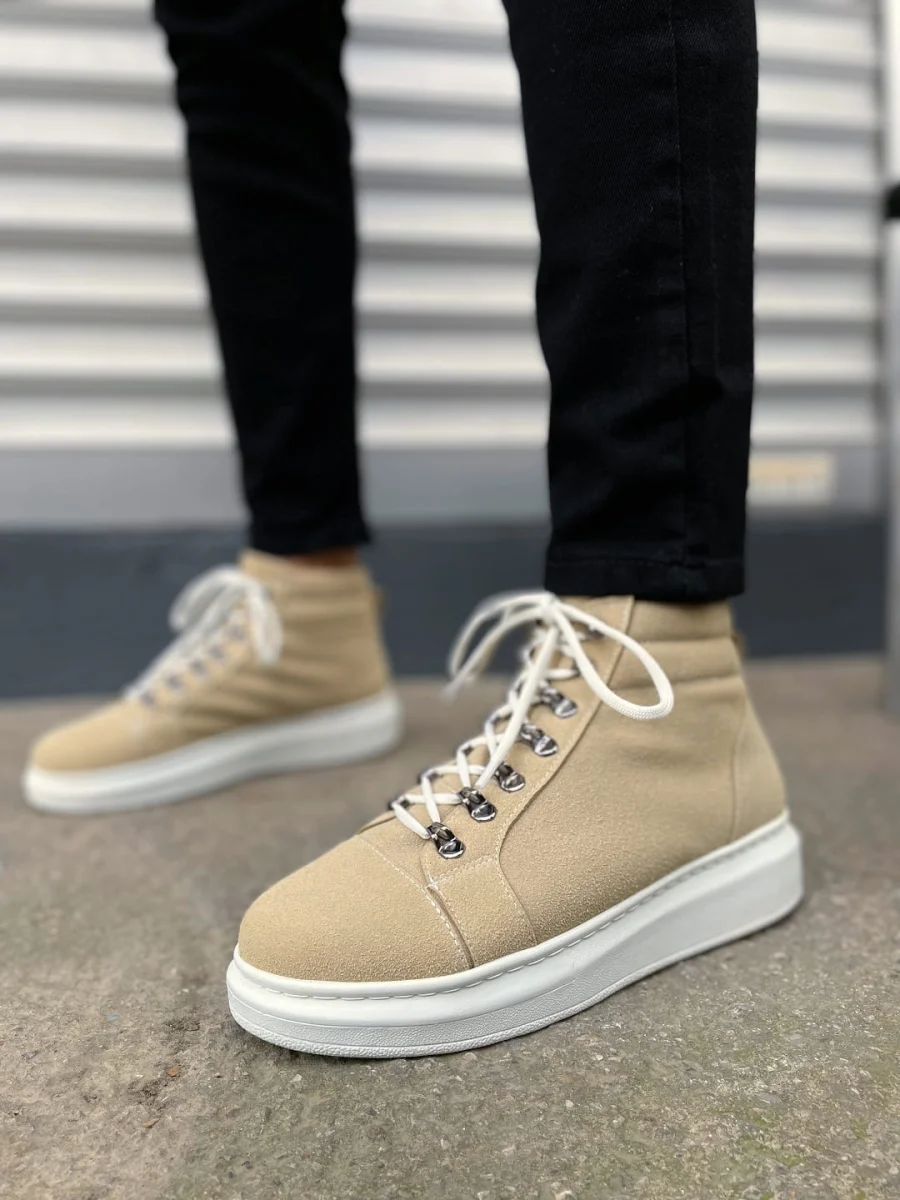 JY206 Ottawa Bağcıklı Ortopedik Taban Süet Erkek Spor Bot SBT - Krem