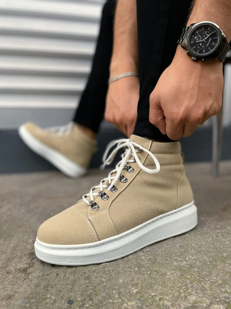 JY206 Ottawa Bağcıklı Ortopedik Taban Süet Erkek Spor Bot SBT - Krem