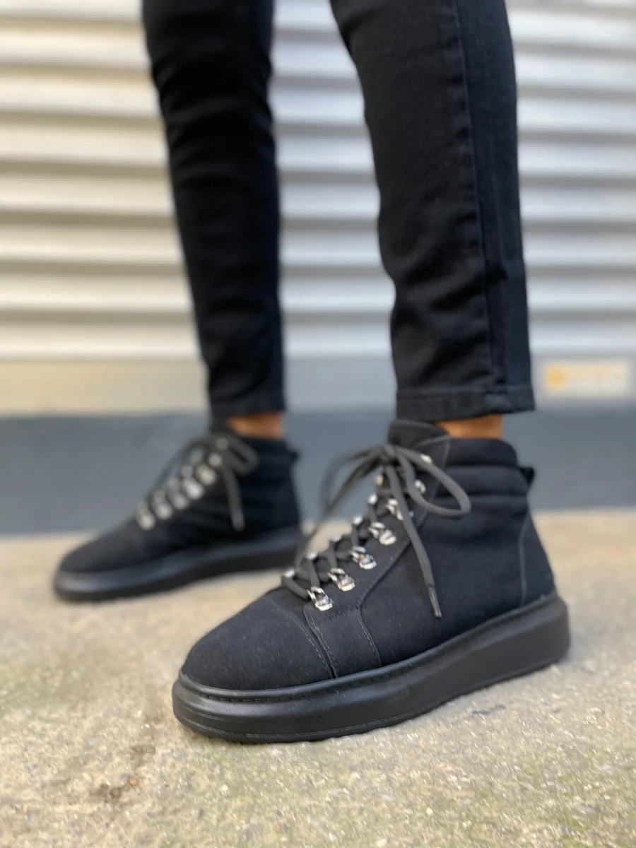 JY206 Ottawa Bağcıklı Ortopedik Taban Süet Erkek Spor Bot SST - Siyah