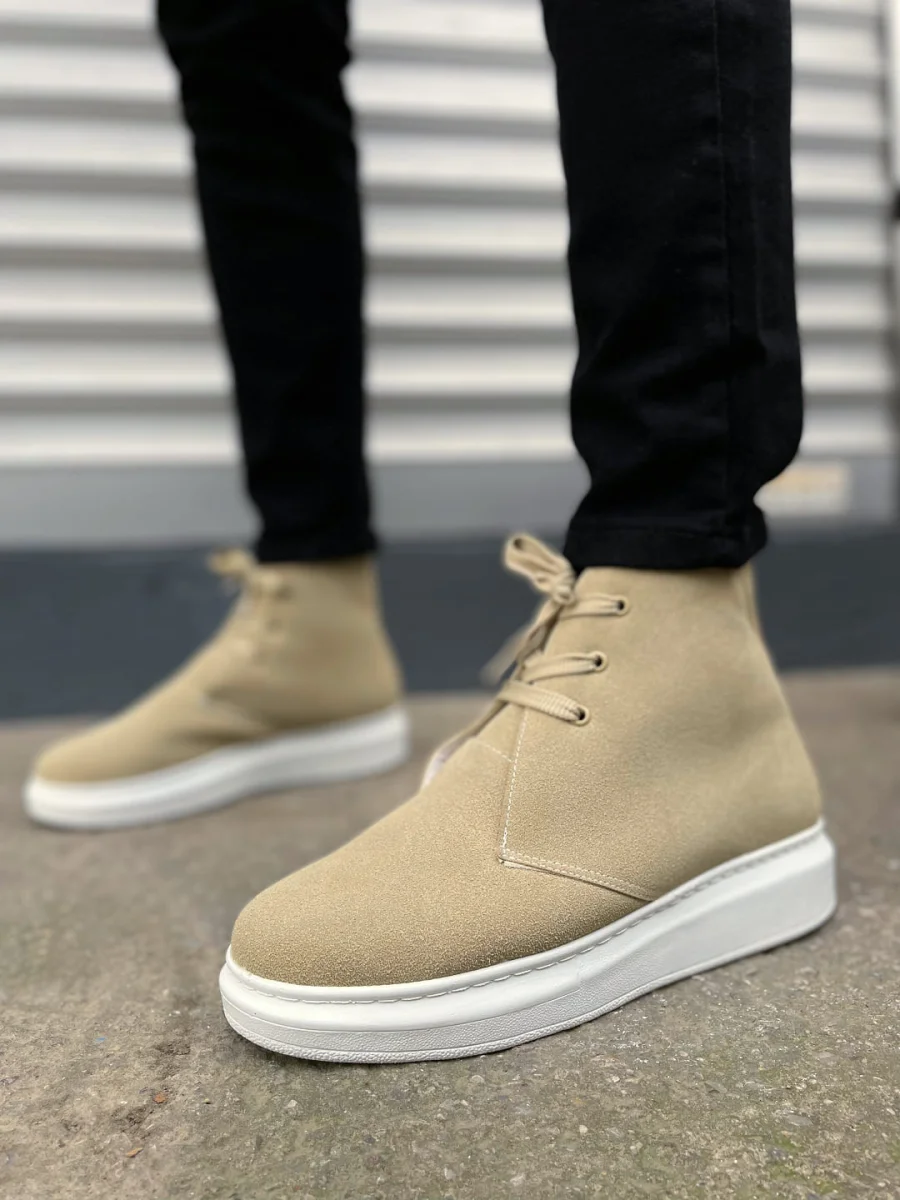 JY207 Oslo Bağcıklı Ortopedik Taban Süet Erkek Spor Bot SBT - Krem