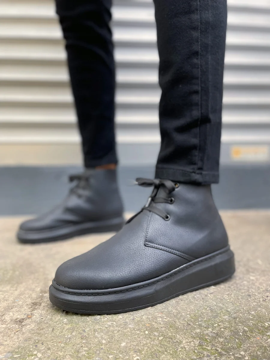 JY207 Oslo Bağcıklı Ortopedik Taban Cilt Erkek Spor Bot CST - Siyah