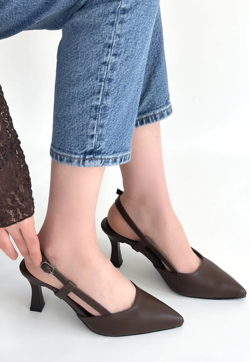 Hoost Kahverengi Cilt Topuklu Ayakkabı