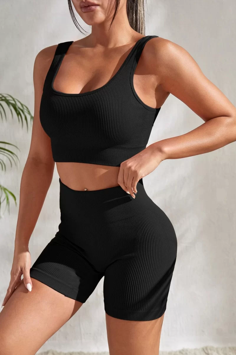 Kadın Siyah Kalın Askılı Yüksek Bel Şortlu Gecelik Takımı