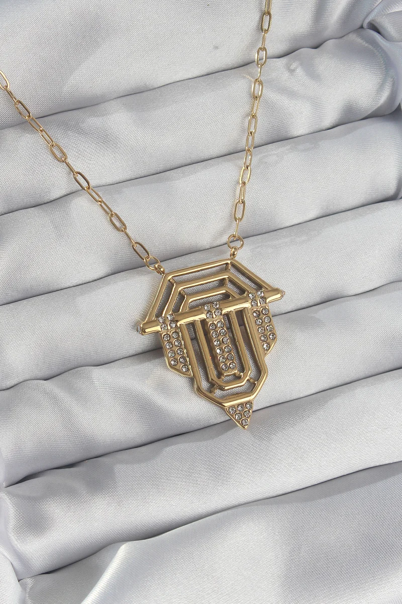 316L Çelik Zincir Gold Renk Zirkon Taşlı Serenay Kolyesi