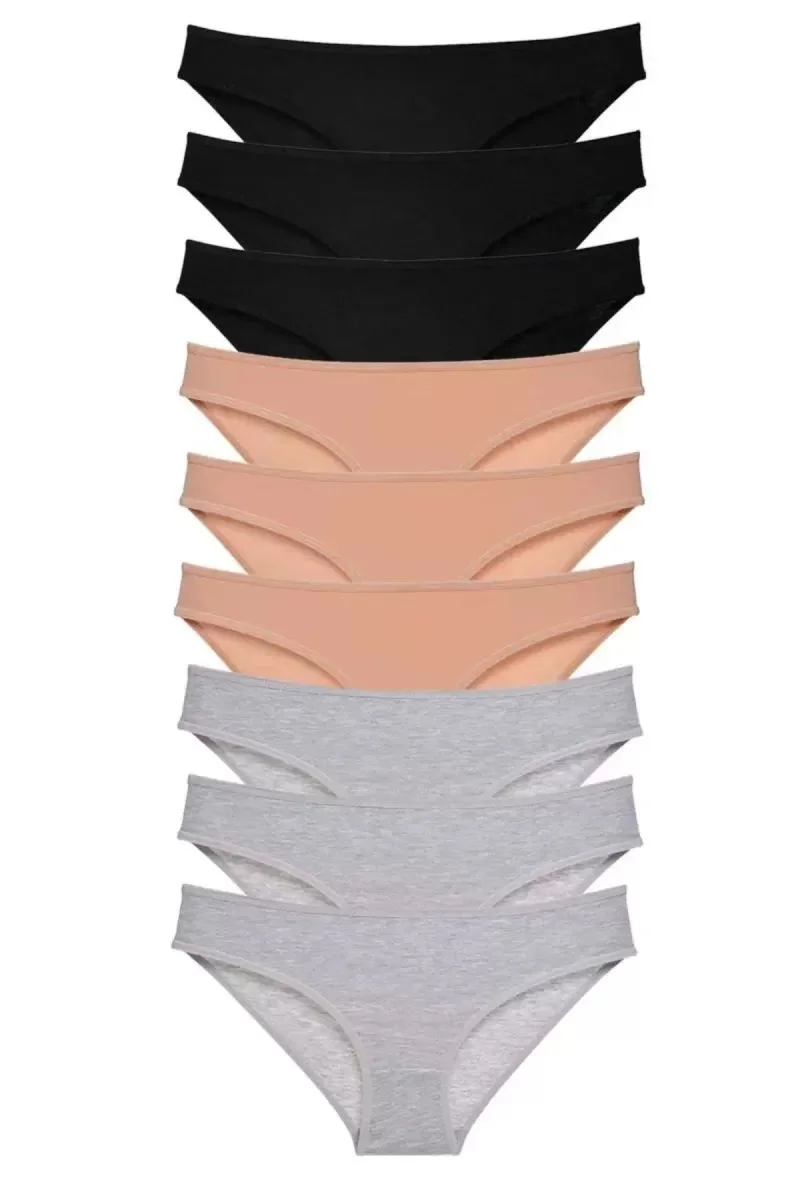 9 Adet Süper Eko Set Likralı Kadın Slip Külot Siyah Ten Gri