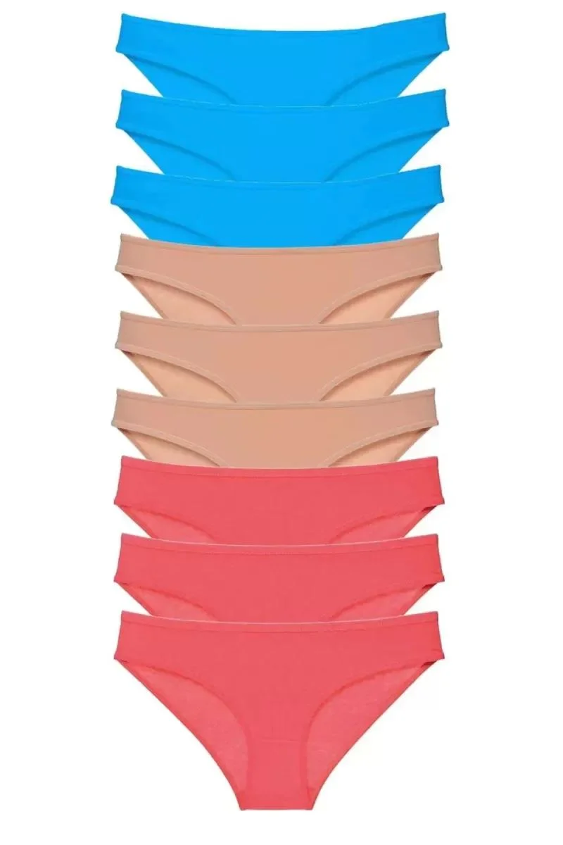 9 Adet Süper Eko Set Likralı Kadın Slip Külot Fuşya Ten Mavi